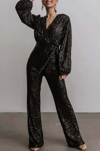 Casual Elegant Solid Paillettes V Neck Regular Jumpsuits(3 Colors)