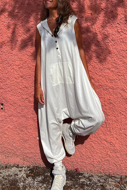 Casual Sportswear Solid Pocket Hooded Collar Straight Jumpsuits (3 Colors)