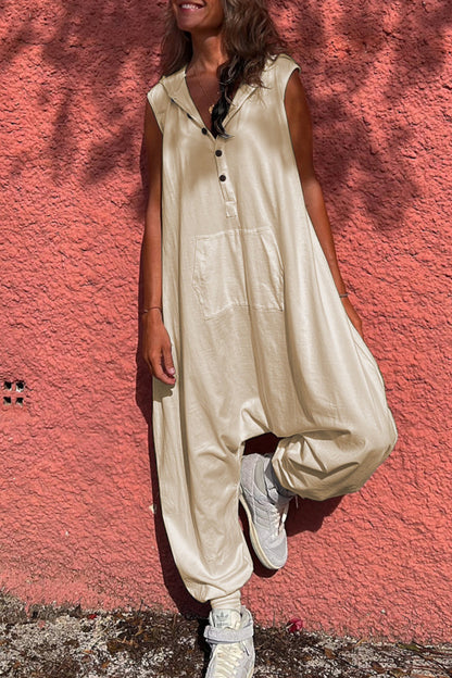 Casual Sportswear Solid Pocket Hooded Collar Straight Jumpsuits (3 Colors)