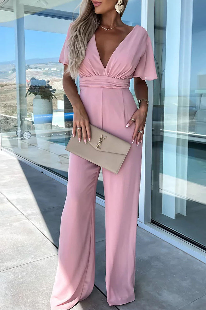 Elegant Plain Neck Regular Jumpsuits