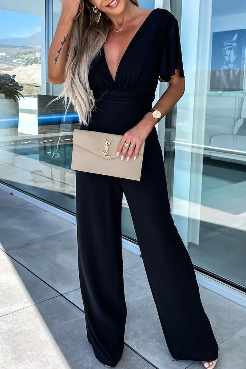 Elegant Plain Neck Regular Jumpsuits