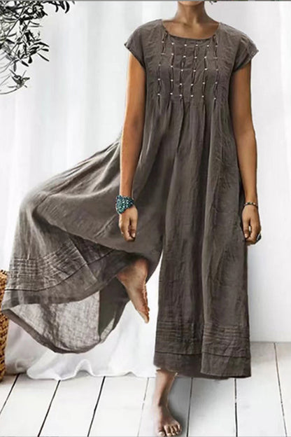 Casual simplicity sturdy O-neck loose jumpsuits (6 colors)