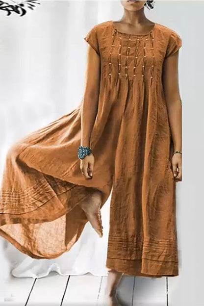 Casual simplicity sturdy O-neck loose jumpsuits (6 colors)