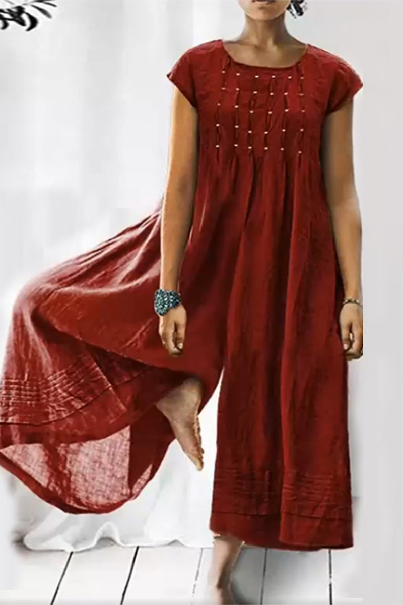 Casual simplicity sturdy O-neck loose jumpsuits (6 colors)