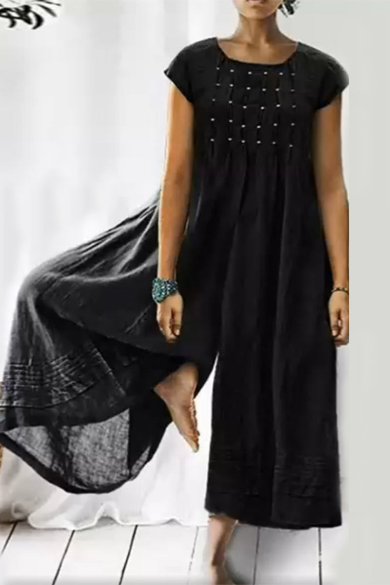 Casual simplicity sturdy O-neck loose jumpsuits (6 colors)