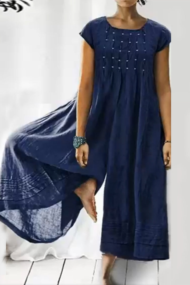 Casual simplicity sturdy O-neck loose jumpsuits (6 colors)