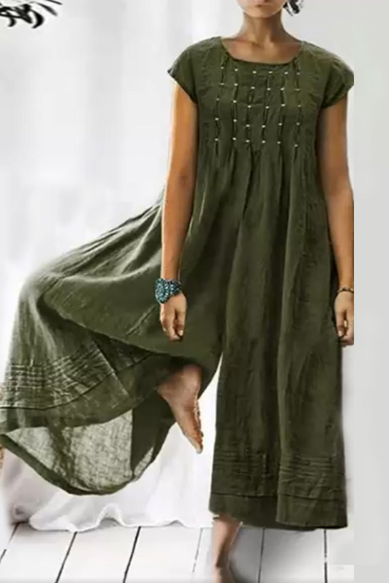 Casual simplicity sturdy O-neck loose jumpsuits (6 colors)