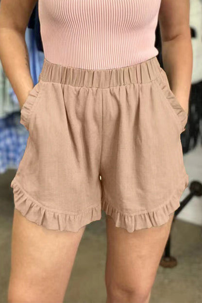 Casual plain pants with loose pockets high waist wide leg