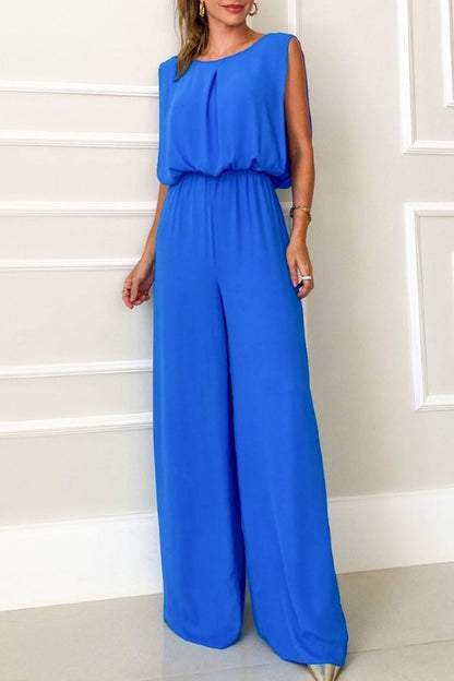 Casual Street Solid Neck Loose Jumpsuits