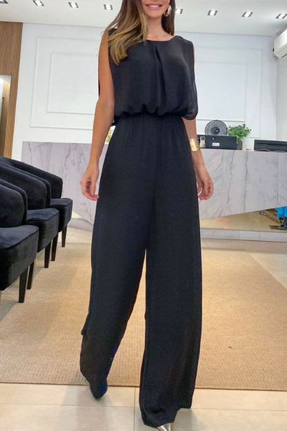 Casual Street Solid Neck Loose Jumpsuits