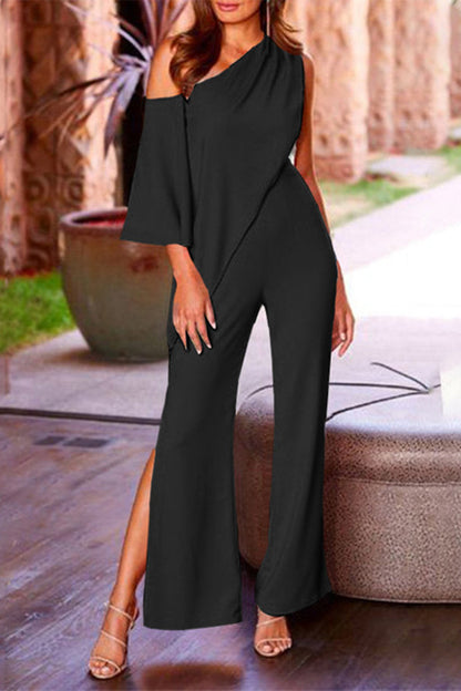 plain jumpsuits with loose collar