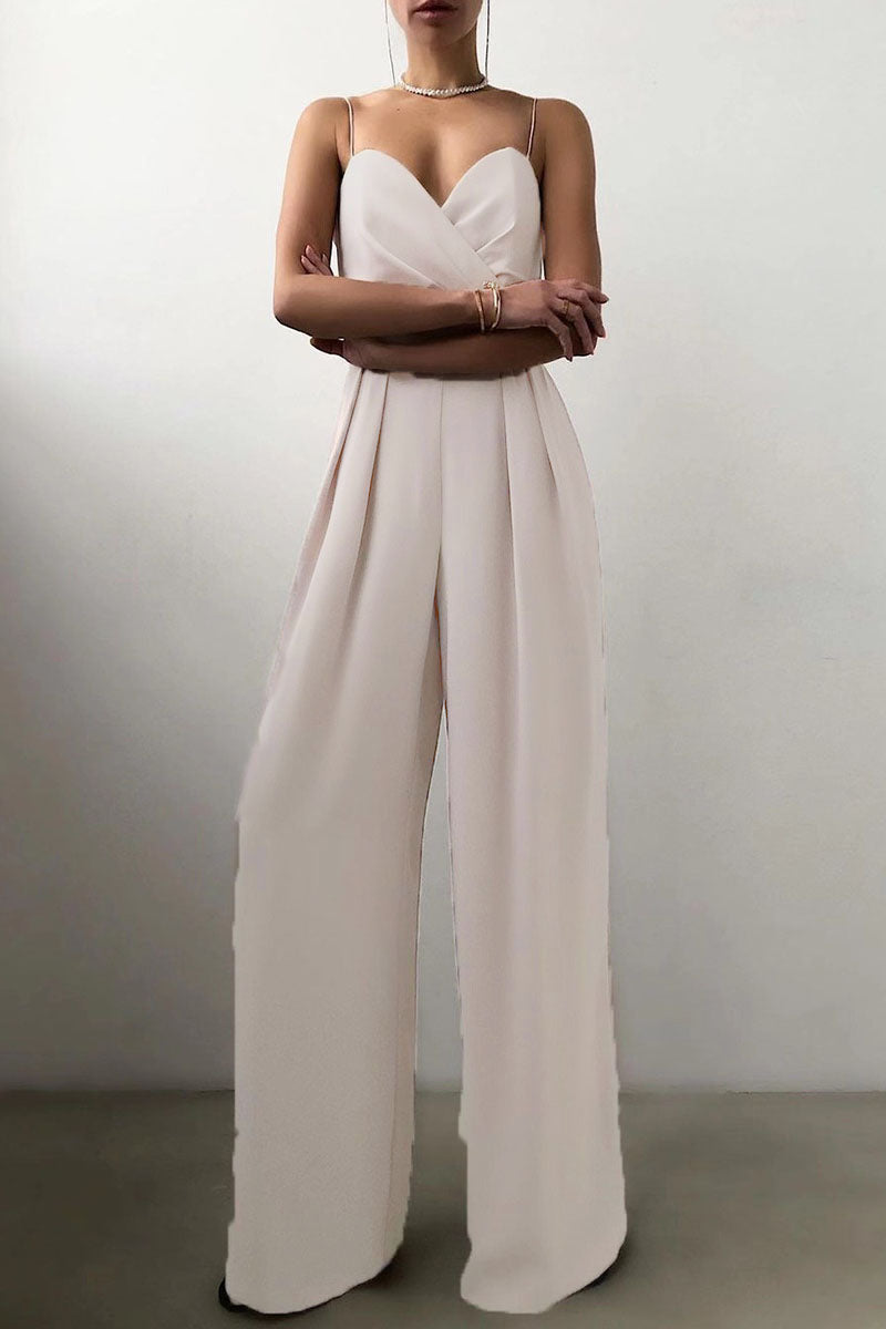 LD Fashion casual solid patchwork V-neck loose jumpsuits (6 colors)