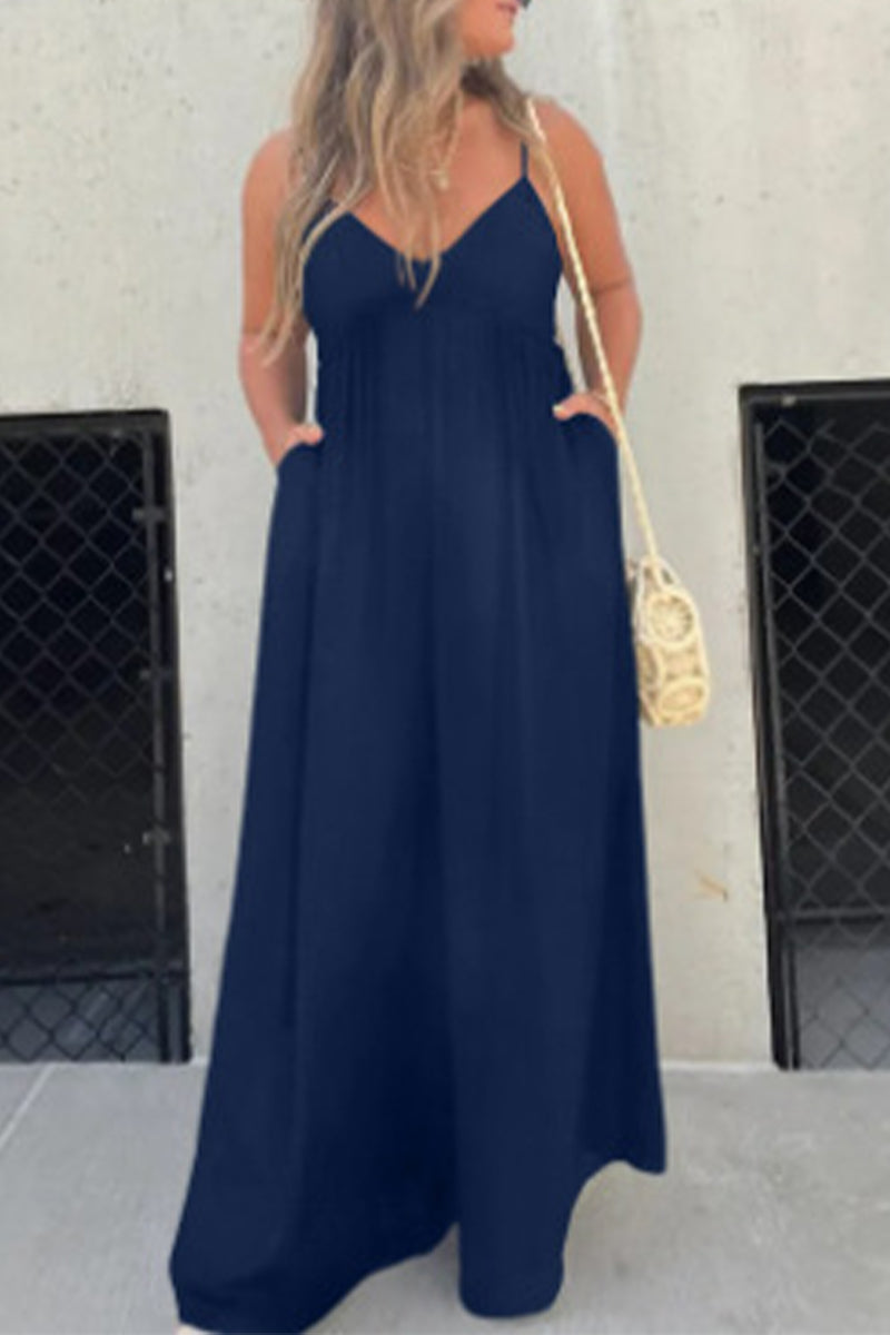 Casual Solid Pocket Pleated V Neck Loose Jumpsuits (9 colors)