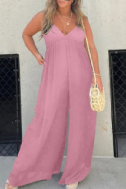 Casual Solid Pocket Pleated V Neck Loose Jumpsuits (9 colors)