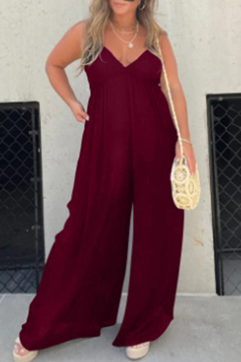 Casual Solid Pocket Pleated V Neck Loose Jumpsuits (9 colors)