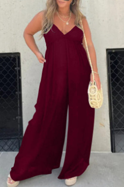 Casual Solid Pocket Pleated V Neck Loose Jumpsuits (9 colors)
