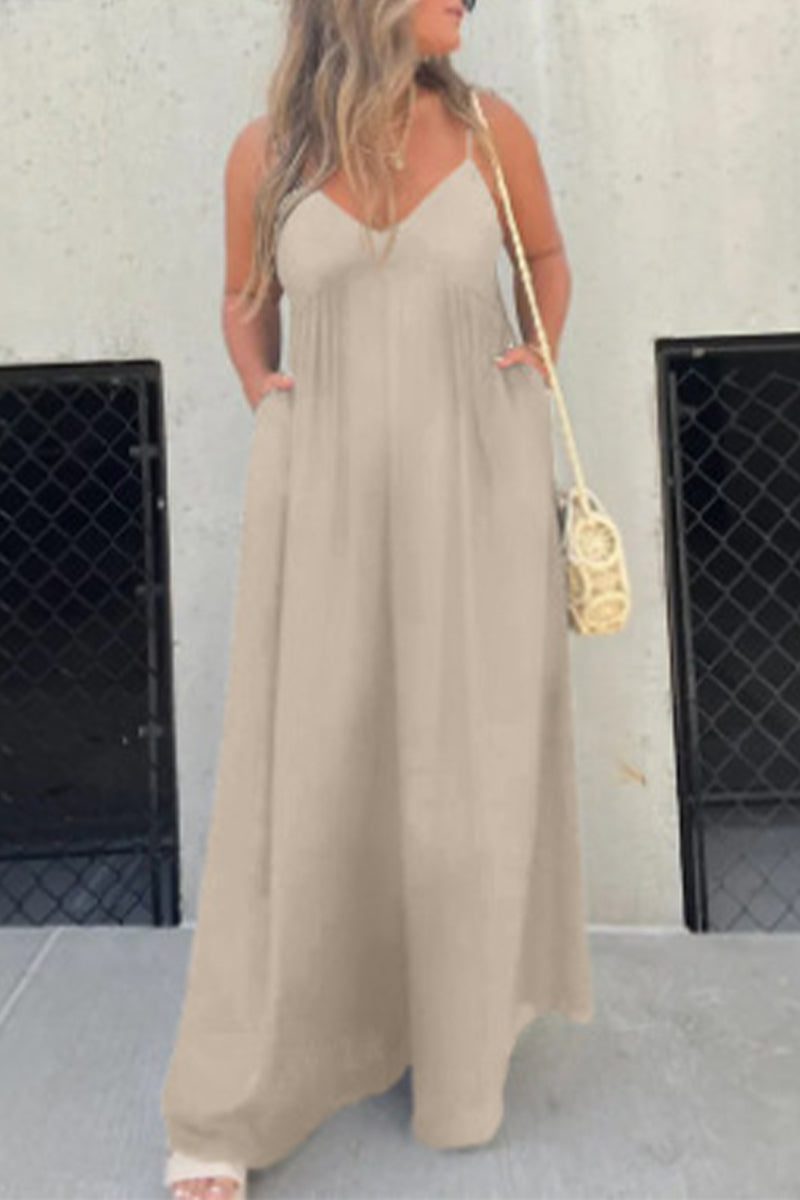 Casual Solid Pocket Pleated V Neck Loose Jumpsuits (9 colors)