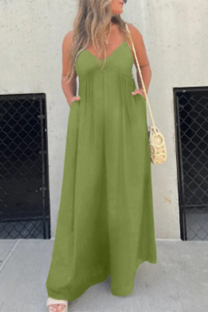 Casual Solid Pocket Pleated V Neck Loose Jumpsuits (9 colors)