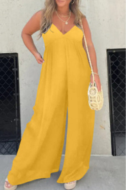 Casual Solid Pocket Pleated V Neck Loose Jumpsuits (9 colors)