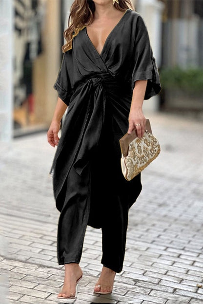 Casual Solid Frenulum V Neck Regular Jumpsuits (3 colors)