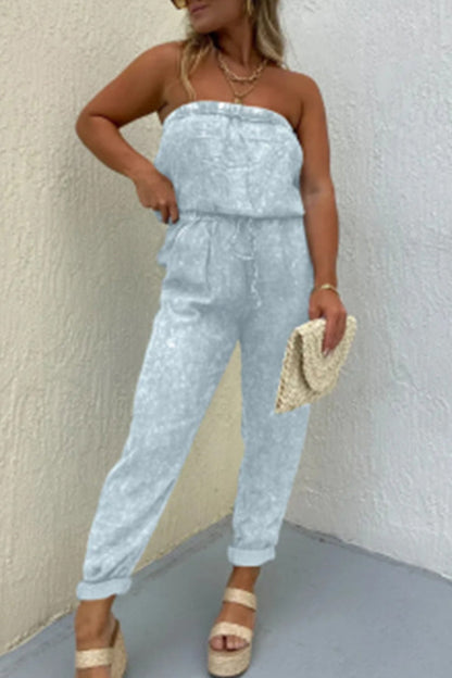 Casual plain-make-old-bag strapless regular jumpsuits