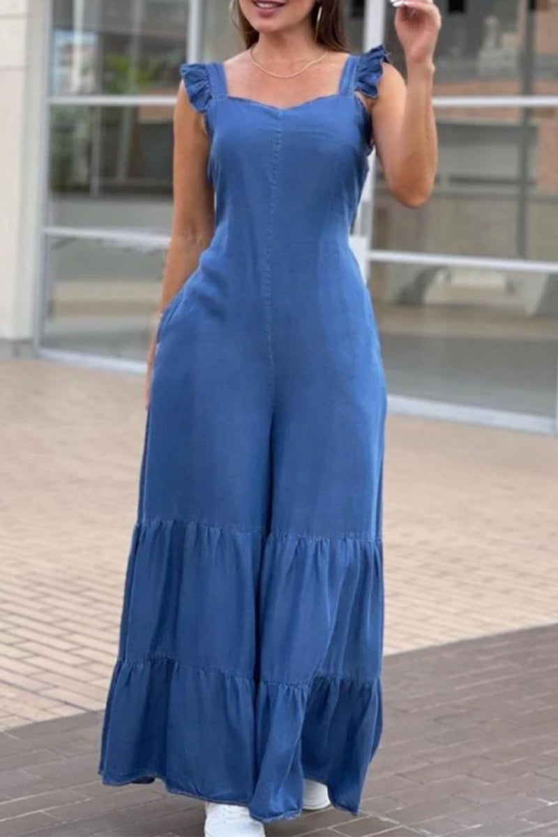 Solid Square Collar Loose Jumpsuits