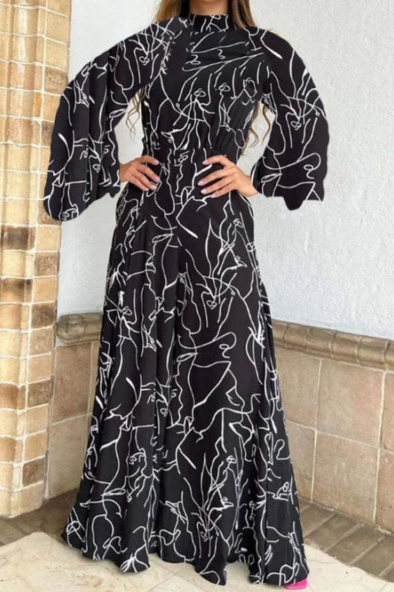 Casual Print Patchwork Half A Turtleneck Sweater Regular Jumpsuits