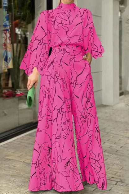 Casual Print Patchwork Half A Turtleneck Sweater Regular Jumpsuits