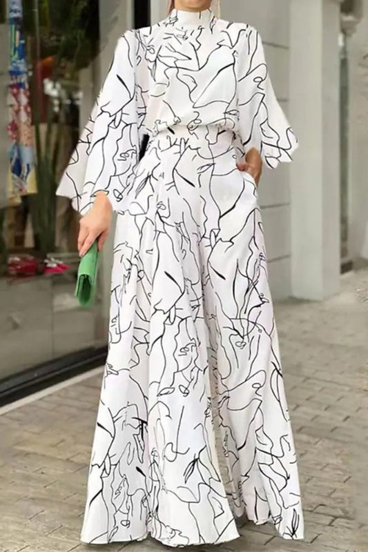 Casual Print Patchwork Half A Turtleneck Sweater Regular Jumpsuits