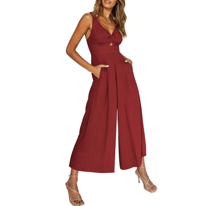 LD 2024 new jumpsuits with V-neck and wide legs