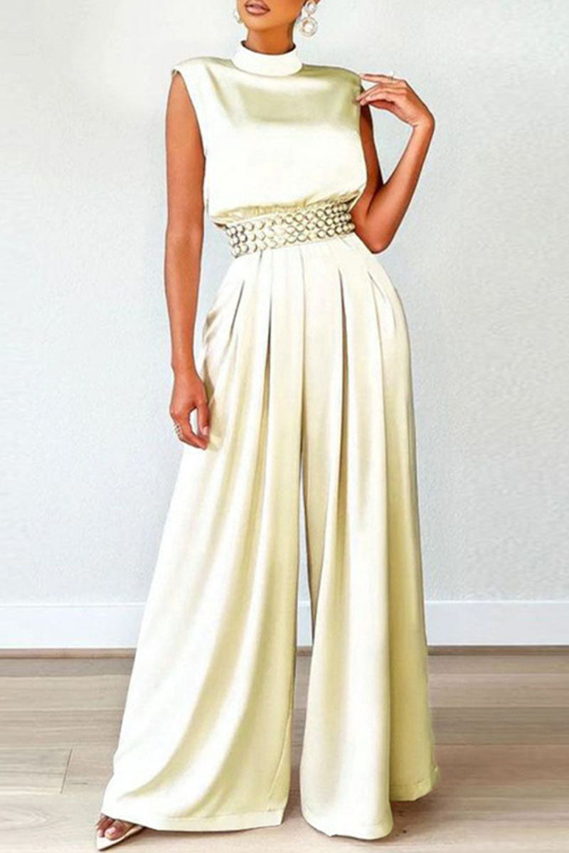 LD Casual Solid Patchwork Half A Turtleneck Regular Jumpsuits (without belt) (3 colors)