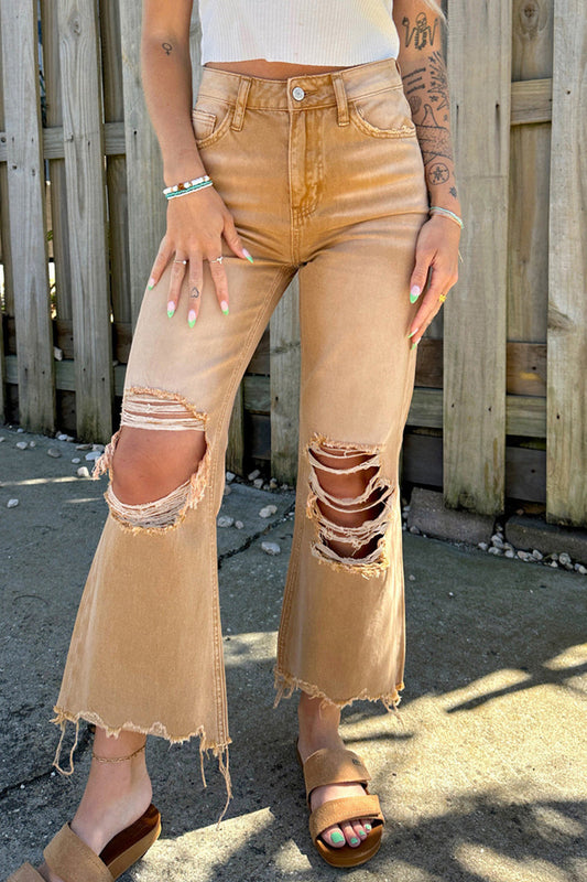 LD solid ripped jeans with high waist