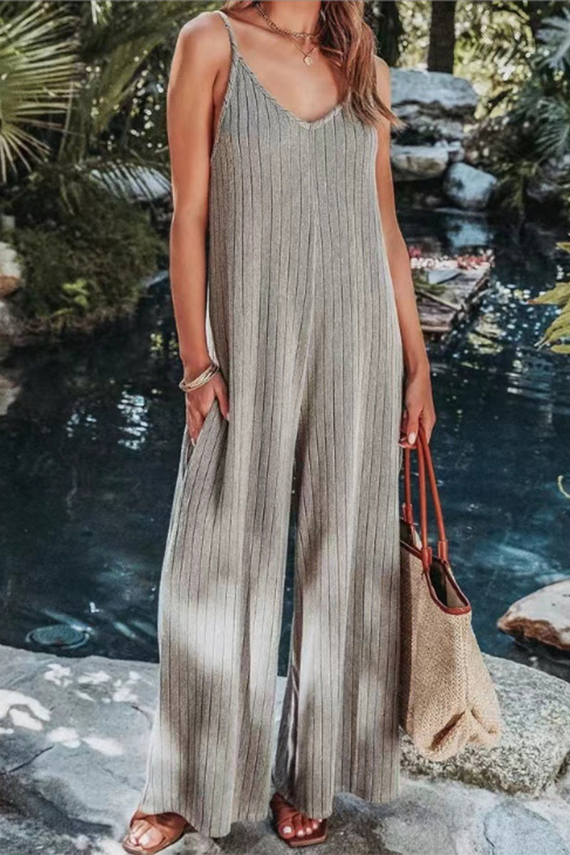 Simplicity Solid Backless V Neck Loose Jumpsuits (6 Colors)