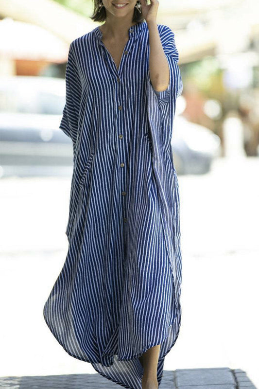 Casual Striped Buckle Asymmetrical Swimsuit CoverUp