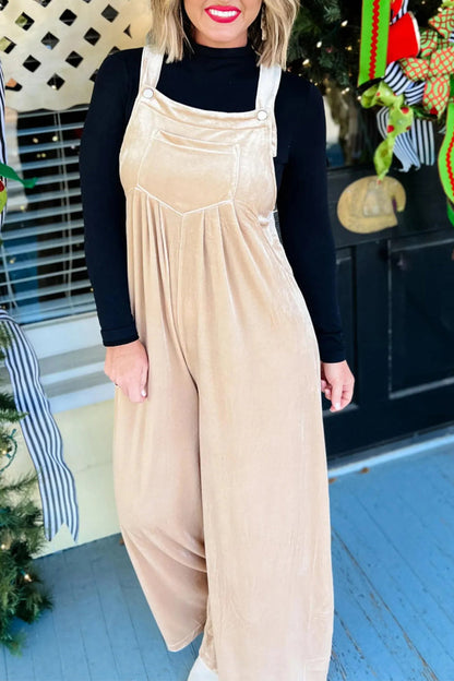 Casual Solid Pocket Pleated Square-Collar Loose Jumpsuits