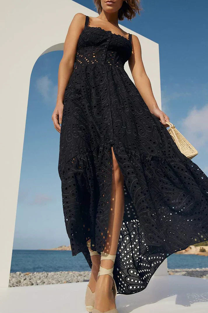 LP | Elegant one-shoulder flared patchwork dress with square neckline