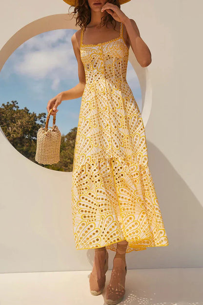 LP | Elegant one-shoulder flared patchwork dress with square neckline