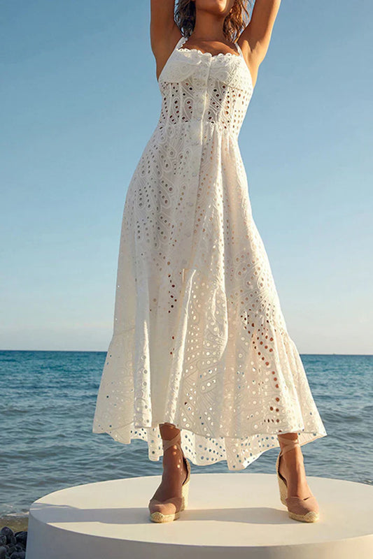 LP | Elegant one-shoulder flared patchwork dress with square neckline