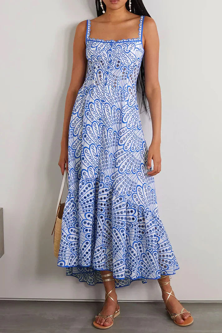 LP | Elegant one-shoulder flared patchwork dress with square neckline