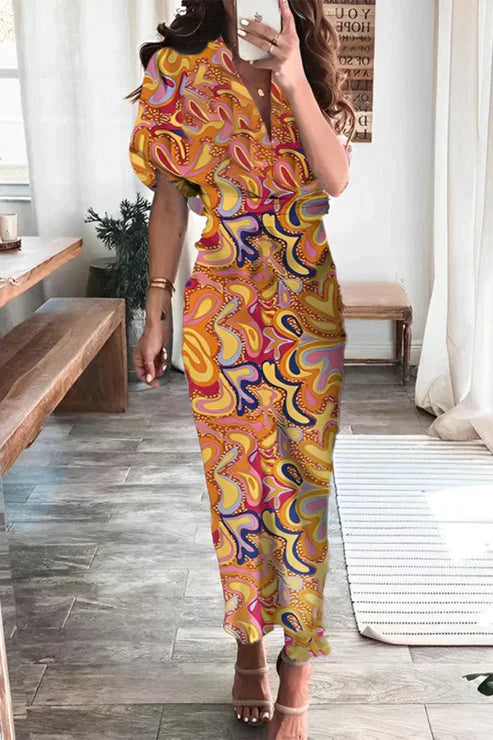 LP | Elegant printed dresses with fringed buckle and pencil cut out