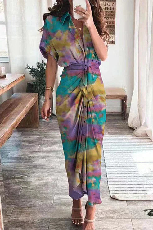 Mc | Joahann -Elegant printed dresses with frenulum buckle and pencil cut