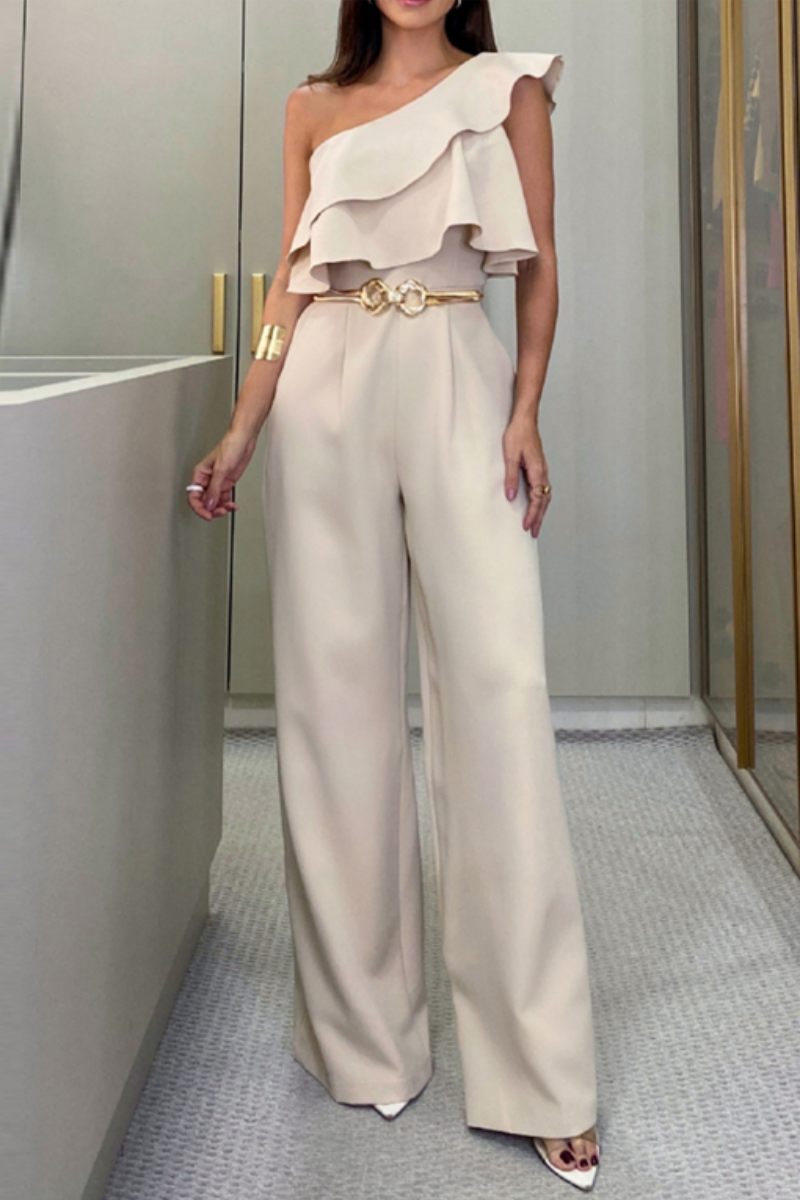 Casual Solid Patchwork Backless Bias Collar Regular Jumpsuits (without belt)