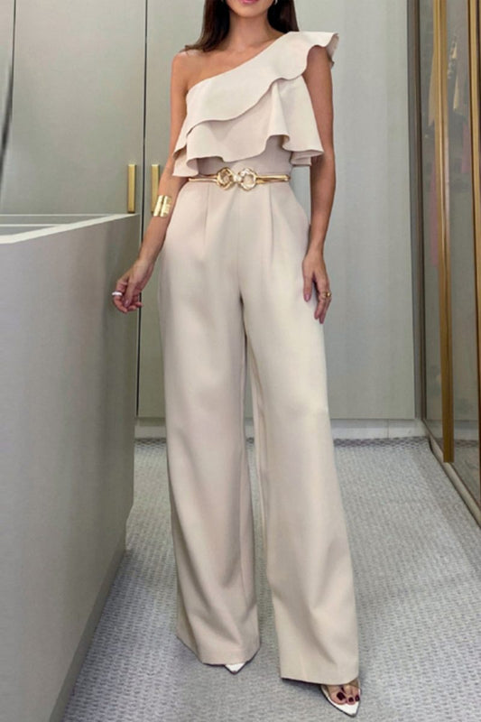 Casual Solid Patchwork Backless Bias Collar Regular Jumpsuits (without belt)