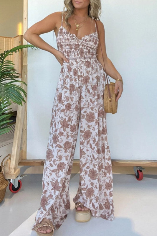 Casual Floral Print Backless Spaghetti Strap Regular Jumpsuits (6 Colors)