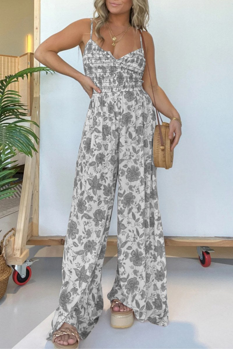 LD Casual Floral Print Backless Spaghetti Strap Regular Jumpsuits (6 Colors)