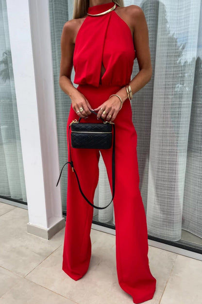 Casual solid-color patchwork half-collar regular jumpsuits (4 colors)