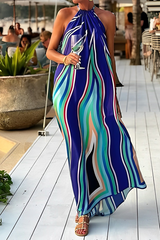 LP | Sleeveless sleeveless striped elegant dresses with high neck and lace for the vacations