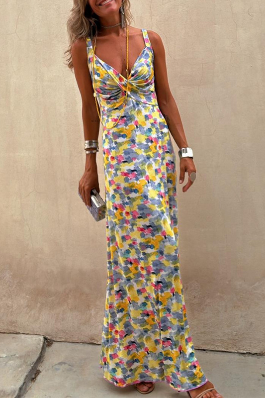 LP | Casual single-breasted dresses with geometric print and contrasting V-neckline