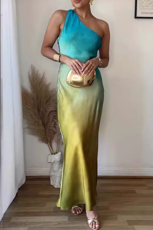 LP | Sexy dresses with color gradients, backless, contrasting, dropped shoulder, single-layer skirt