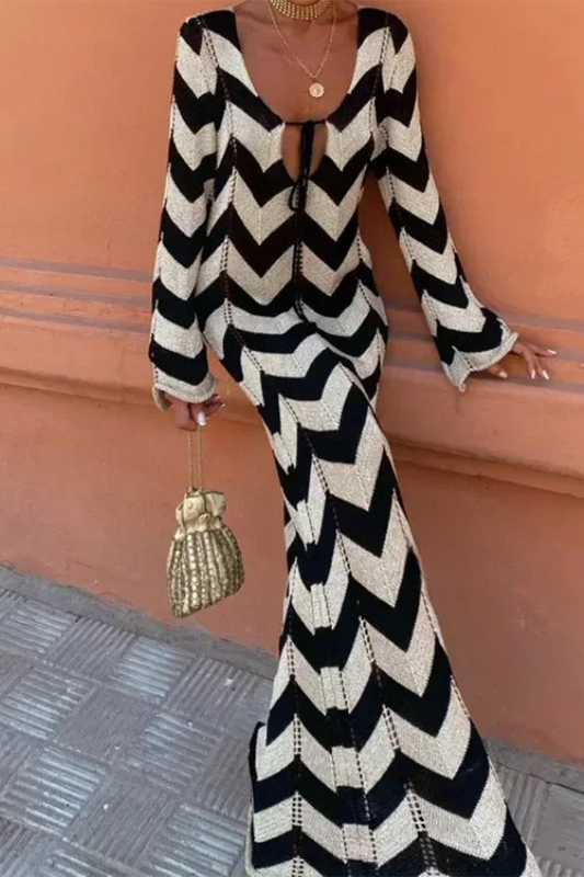 LP | Sexy color block dresses with lace-up ankle-length skirt and V-neckline